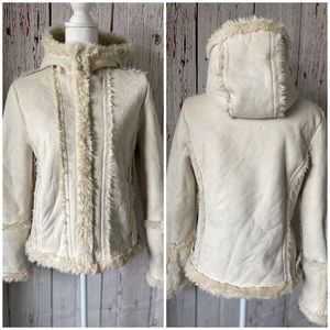 SKEA Paris/Vail Suede Faux Fur Cream Jacket sz 6